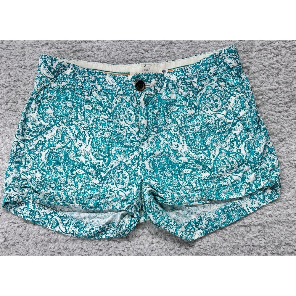 L.O.G.G.‎ by H&M Women's  Shorts Green Floral Pockets Boho Casual Beach 4